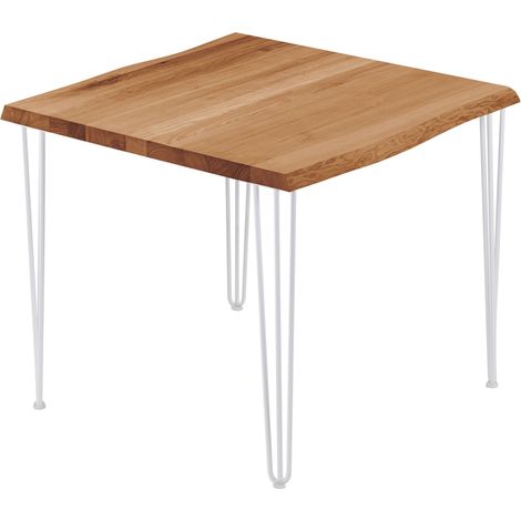 LAMO Manufaktur Esstisch Küchentisch, mit Baumkante 60x60x76 cm (AxBxH), Creative, Dunkel / Weiss, LBB-01-A-004-9016Cr