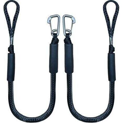 pair Bungee Dock Line avec crochet corde d'amarrage noire pour bateau 4 pieds paquet de 2 et noir