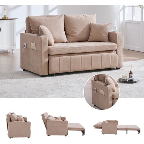 Canapé convertible 139x83x58 cm kaki en chenille avec coussins et poche de rangement (1/5)