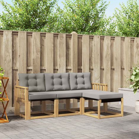 vidaXL Conjunto de sofás de exterior 4 uds. Blanco y Gris Claro (1/5)