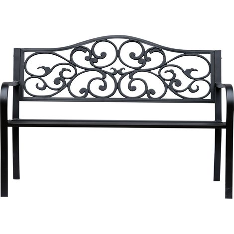 Panchina da Giardino 2 Posti con Schienale Decorato 127x60x89 cm in Ghisa e Metallo Nero (1/5)