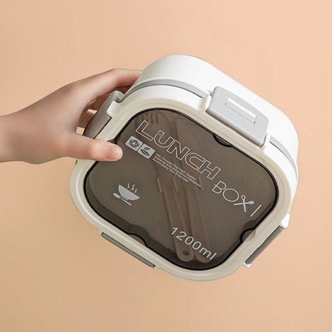 Boîte à salade à double compartiment, compartimentée en plastique, compatible micro-ondes, idéale pour les fruits, les pique-niques légers et les repas au bureau, blanche - 1200 ml (1/5)