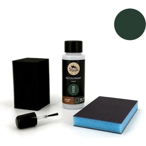 Kit de retoque de pintura para cuero/piel sintética (21-VERDE) - SOFOLK - Mantenimiento para asientos y volantes de coche, sofás, zapatos. (1/4)