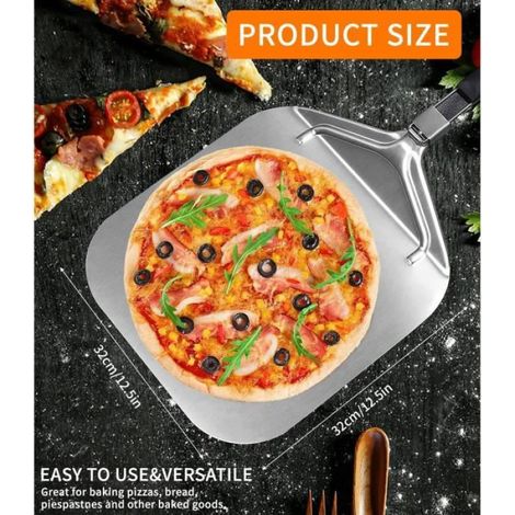 Pelle À Pizza - Aluminium - Poignée Pliable En Plastique - Pour Four Intérieur Et Extérieur - 32 X 32 Cm (1/4)