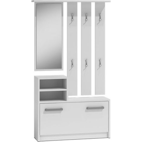 VITTORIA - Mueble recibidor moderno 6 ganchos + espejo + zapatero - 180x85x24 - guardarropa (1/4)