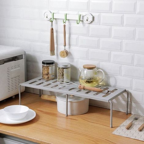 3X Cuisine Extensible Comptoir étagère Organisateur Supports Salle de Bain Sous éVier -Manger Blanc (1/5)