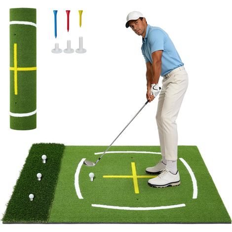 Tapis d'intégrerînement golf double gazon 5x4ft – Guides d’alignement & tracés de swing – Portable robuste – Pour intérieur extérieurérieur (1/5)