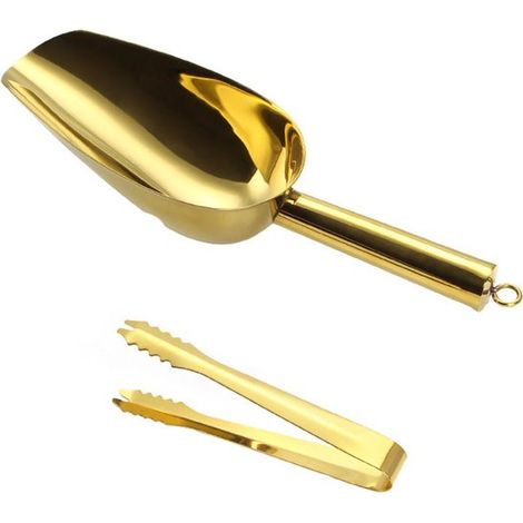 Cuchara para helado de 2 piezas, Cuchara para helado de acero inoxidable, Cuchara para helado, Ligera y portátil, Fácil de usar, bar, etc, Dorada (1/5)