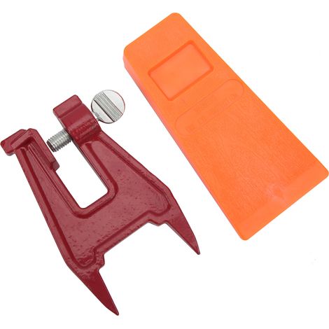 Coin d'abattage orange de 14 cm (5,5 po) pour l'exploitation forestière, avec accessoires de support et plaque de guidage.