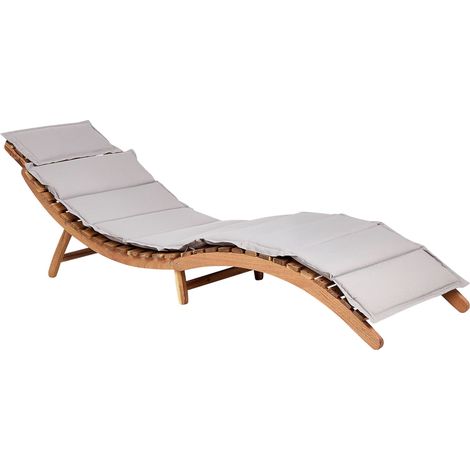 Sun Lounger with Cushion LUINO Acacia Wood Grey (1/5)