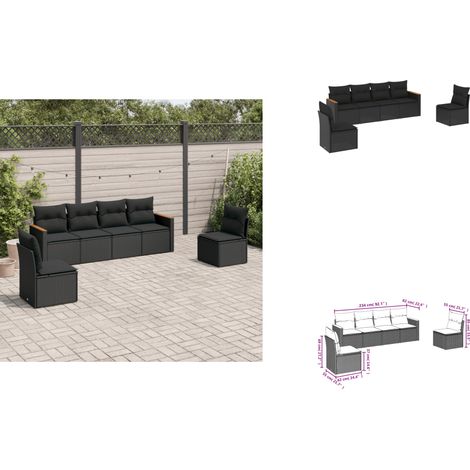 The Living Store Salon de jardin 6 pcs avec coussins noir résine tressée - Meubles de jardin (1/3)