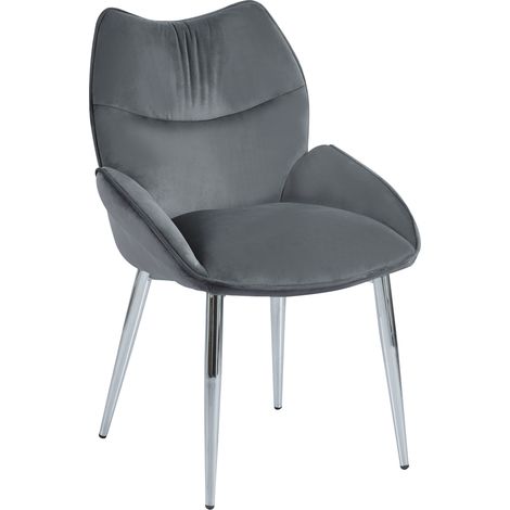 Lot de 2 Chaises en velours Anthracite LOHA pied métal Chrome (1/5)