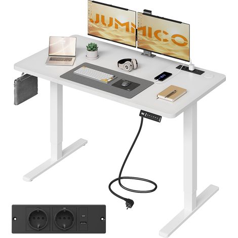 Bureau Assis Debout Électrique 120x60cm avec Multiprise Blanc (1/5)