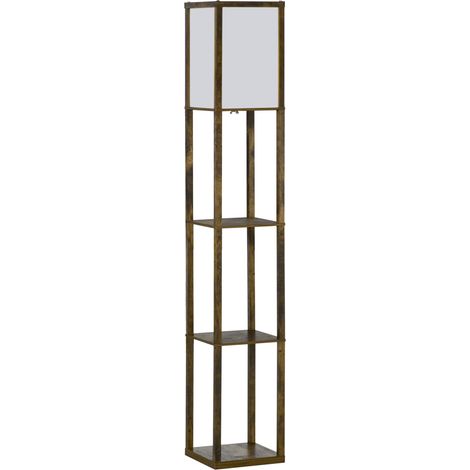 Lampada da terra con mensole, in legno, 26 x 26 x 160 cm, per soggiorno/camera da letto (lampadina non inclusa)