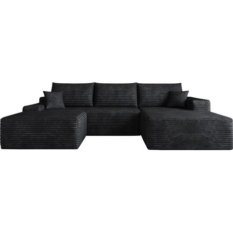 Divano angolare modulare 270 cm nero in velluto a coste con chaise longue per soggiorno - CHICFURN (1/5)