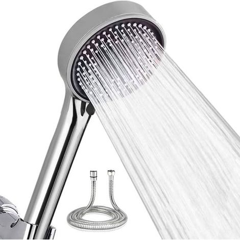 Duschkopf mit 2 m Schlauch, wassersparender Duschkopf, großer Anti-Kalk-Duschkopf (120 mm), Hochdruck-Duschkopf mit 5 Strahlarten, Chrom