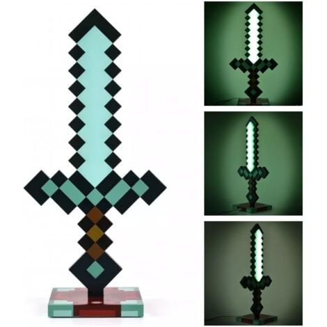 Minecr Diamond Sword Veilleuse LED USB de 14 pouces - Lampe de chevet décorative, amusante, sûre et géniale - Jouet pour bébé, garçons, adolescents - Idéal pour la chambre à coucher, le salon (1/4)