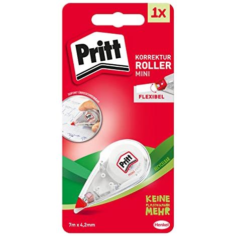 Pritt Roller correcteur Mini Flex avec pointe flexible et fonction push-pull pour une utilisation des deux côtés, réinscriptible immédiatement, largeur env. 4,2 mm, longueur 7 m