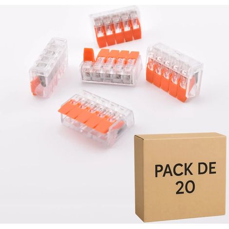 Alternative WAGO 221-415 – Pack 20 bornes à levier transparentes PCT-415 – 5 contacts – 32A