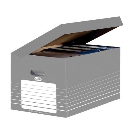 Caisse archive grise carton Elba - H 45 x L 34,5 x P 28 cm - Lot de 10
