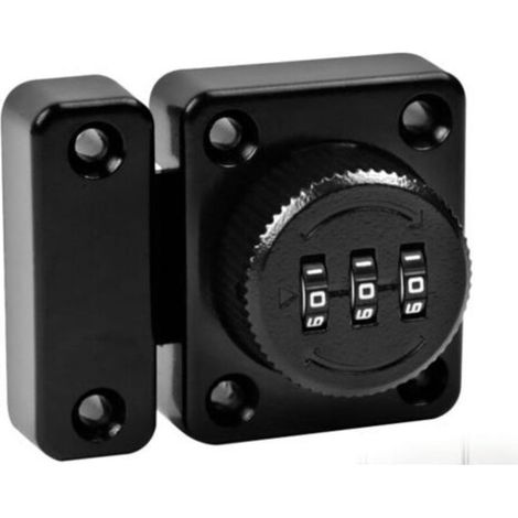 Loquet Porte Sans Clé Serrure a Code à 3 Chiffres Serrure Code avec Vis de Fixation de Sécurité Serrure Porte Coulissante pour Placard d'armoire, Noir (1/4)
