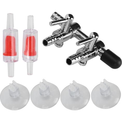 Ensemble de ventouses pour tuyau d'oxygène et clapet anti-retour pour aquarium - Accessoires pour aquarium - 2 voies en acier inoxydable (1/5)