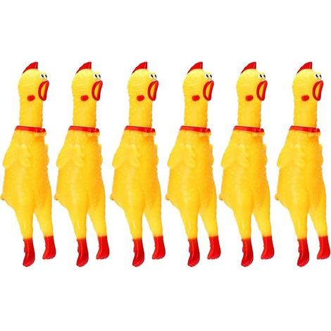 Lot de 6 jouets poulets en caoutchouc jaune. Jouet poulet en caoutchouc qui couine. Jouet original et résistant. (1/5)