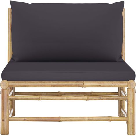 INLIFE Canapé de milieu de jardin avec coussins gris foncé Bambou (1/5)