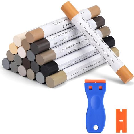 Kit de crayons de cire pour réparation de meubles, bâton de mastic, kit de réparation pour sol stratifié, marqueurs de retouche pour meubles multi-surfaces, pour rayures, trous, tables, bureaux, sols (1/5)