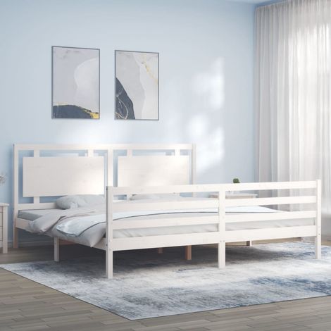 Lit adulte Contemporain avec tête de lit  Cadre de lit blanc 200x200 cm bois massif 29651 (1/5)