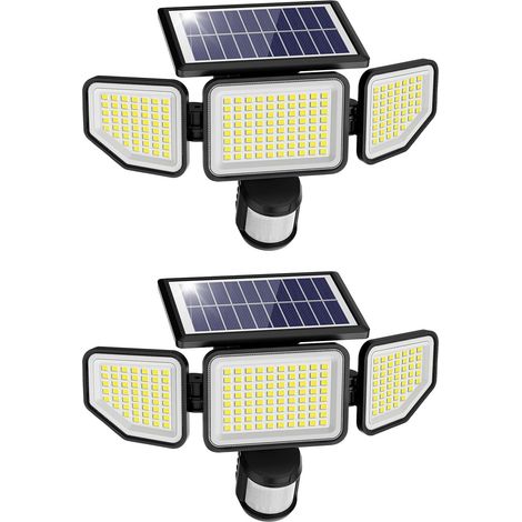 2 lampes solaires extérieures avec détecteur de mouvement, projecteur LED solaire 3000 lumens, IP65 étanche, pour terrasse, véranda, garage, cour, rue (1/5)
