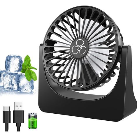 Ventilateur de Bureau USB, Petit Ventilateur Portable, Mini Ventilateur avec 3 Vitesses, Rotation 360°, Ventilateur Rechargeable USB, Mini Ventilateur Silencieux - Pour Maison, Chambre, Bureau (1/5)