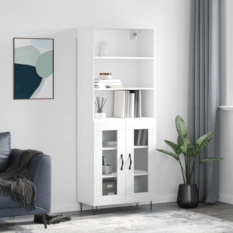Buffet de Salon,Buffet Commode industriel haut Blanc 69,5x34x180 cm Bois d'ingénierie -QS60499 (1/5)