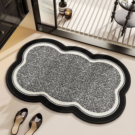 Tapis de sol salle de bain et entrée – Tapis antidérapant en lin et terre de diatomée, séchage rapide, ultra-absorbant, design minimaliste avec motif étoile matelassée fleurie (60 x 90 cm)-lsw