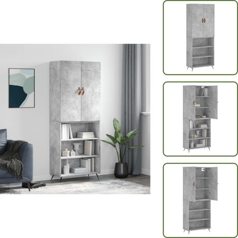Buffet haut Gris béton 69,5x34x180 cm Bois d'ingénierie - Buffet Design Moderne - Meuble Rangement Gris - Armoire Haute - Buffet Bascule Sécurité - Meuble Salon (1/5)