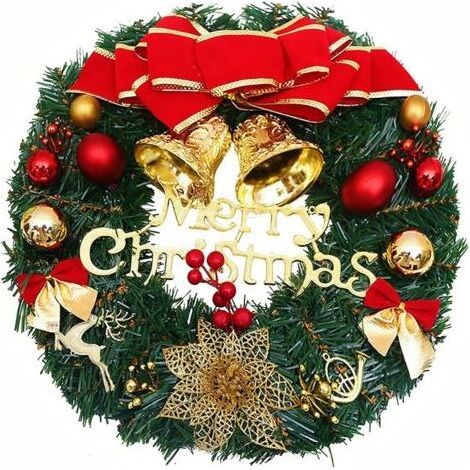 Couronne de Noël 30 cm, Guirlande de Porte avec Boule de Noël Fleur de Noël Bow Berry pour Porte D'entrée, Cheminée et Décoration Murale Intérieur Extérieur- Rouge Vert (1/5)