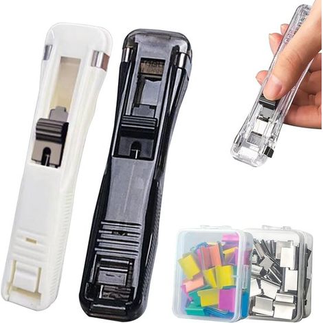 Hefter Büroklammerspender 2 Stück mit 100 Edelstahlklammern Papierstapler Hefter ohne Klammern (1/5)