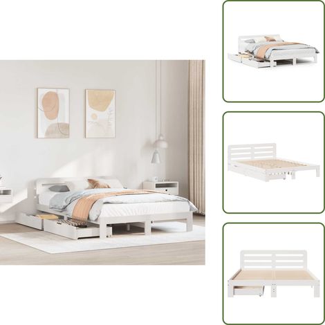 Massivholzbett ohne Matratze Weiß 135x190 cm Kiefernholz - Bettgestell - Bettrahmen - Schlafzimmermöbel - Bett (1/5)
