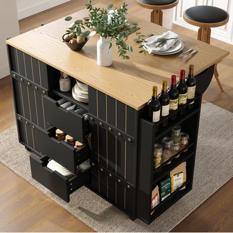 meuble rangement îlot cuisine pliable 110 42 90 MDF noir OKMYHOME (1/5)