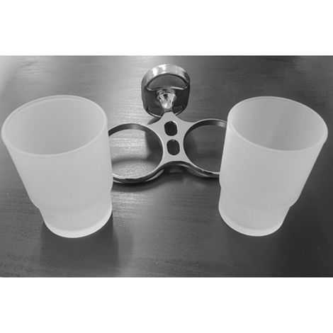 Cleafe - Supporto Porta Bicchiere Doppio Bicchieri Per Spazzolini Acciaio Vetro A Parete - (1/2)