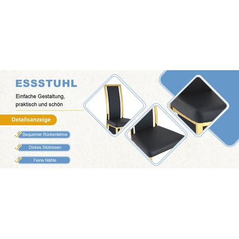 Silla de comedor, set de 4, 44 x 42,7 x 109 cm, negro y oro (1/5)