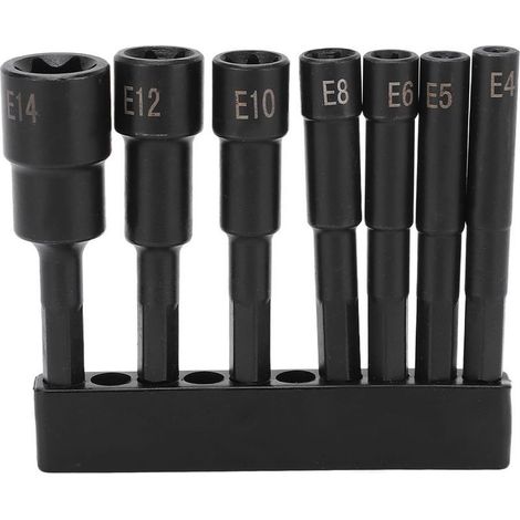 Mandrin à douille hexagonale en fleur de prunier, ensemble de 7 pièces, 1/4 pouces de diamètre E4 E5 E6 E8 E10 E12 E14 CRV, clé à vis antivol (1/5)