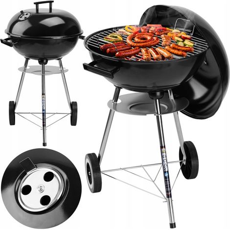 Barbecue rotondo da giardino a carbone con coperchio su ruote, cassetto raccogli cenere, griglia da 41 cm (1/5)