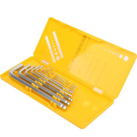 Coffret de 9 clés hexagonales en acier à outils, finition nickel-chrome poli miroir.