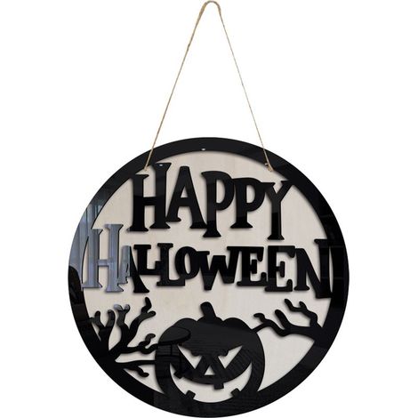 Pancarte de porte Halloween en bois avec motif citrouille, décoration murale suspendue pour entrée et fête à la maison extérieure (1/5)