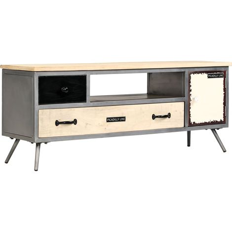 Práctico mueble de TV/aparador de diseño de madera maciza de mango y acero 120 cm 2502149