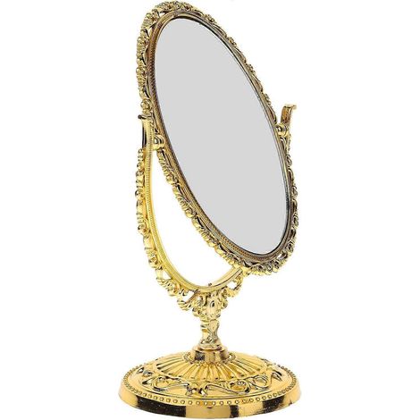 Miroir de maquillage ovale vintage doré pivotant style européen pour soins de la peau et pose sur coiffeuse (1/5)