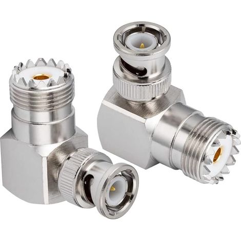SO239 Adaptateur d'antenne UHF Femelle vers BNC Mâle à Angle Droit 90 Degrés pour Antenne Radio Radio Radio Portable à Deux Voies PL259 Coaxial (2 pièces) (1/5)