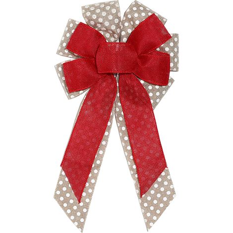 Nœud De Noël En Lin Et Polyester 40Cm Rouge Et Beige A Pois Bordure Rigide Fait Main (1/2)