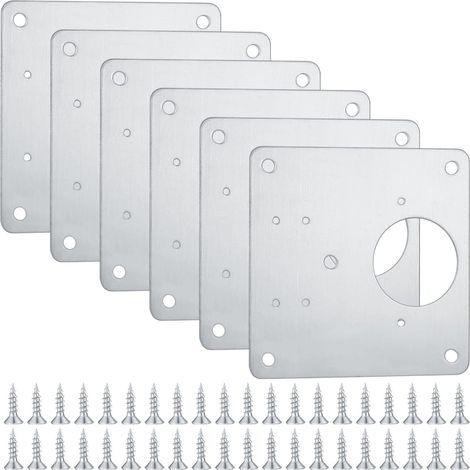 Juego de 6 placas de reparación de bisagras de acero inoxidable para armarios con 48 tornillos. Soportes de fijación planos para reparar puertas de armarios de cocina (6) (1/5)